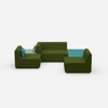 Green sofa landscape in U shape from the front