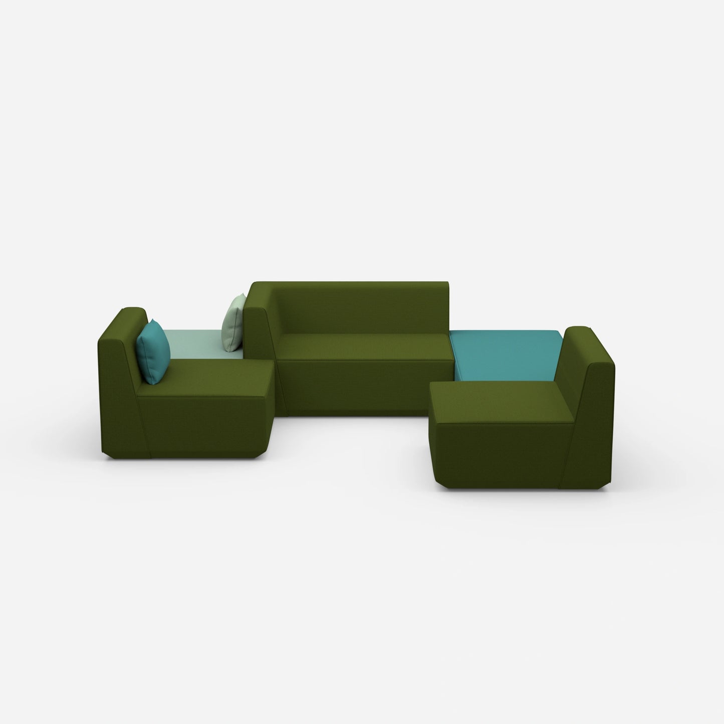 Green sofa landscape in U shape from the front