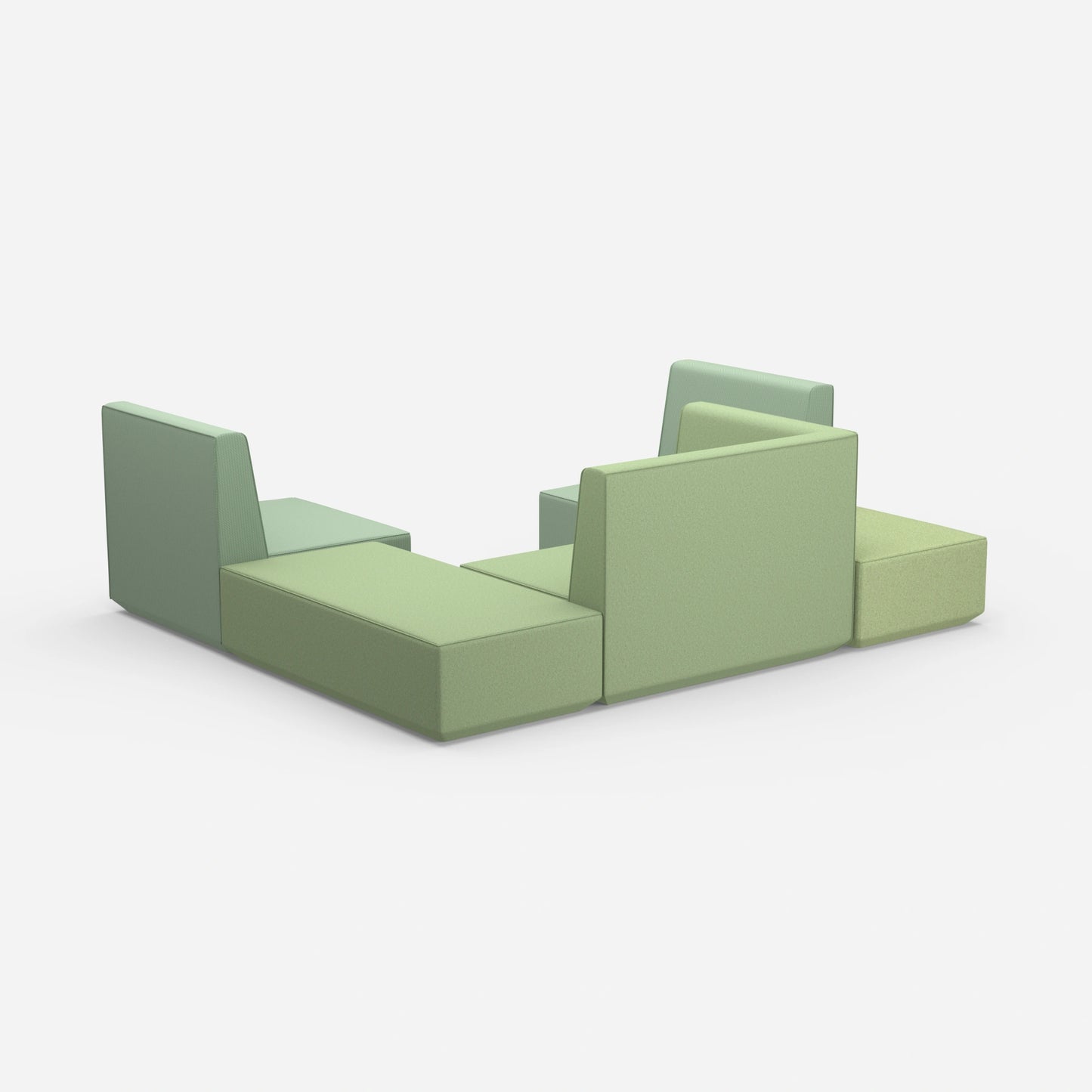 Green sofa landscape in U shape from behind