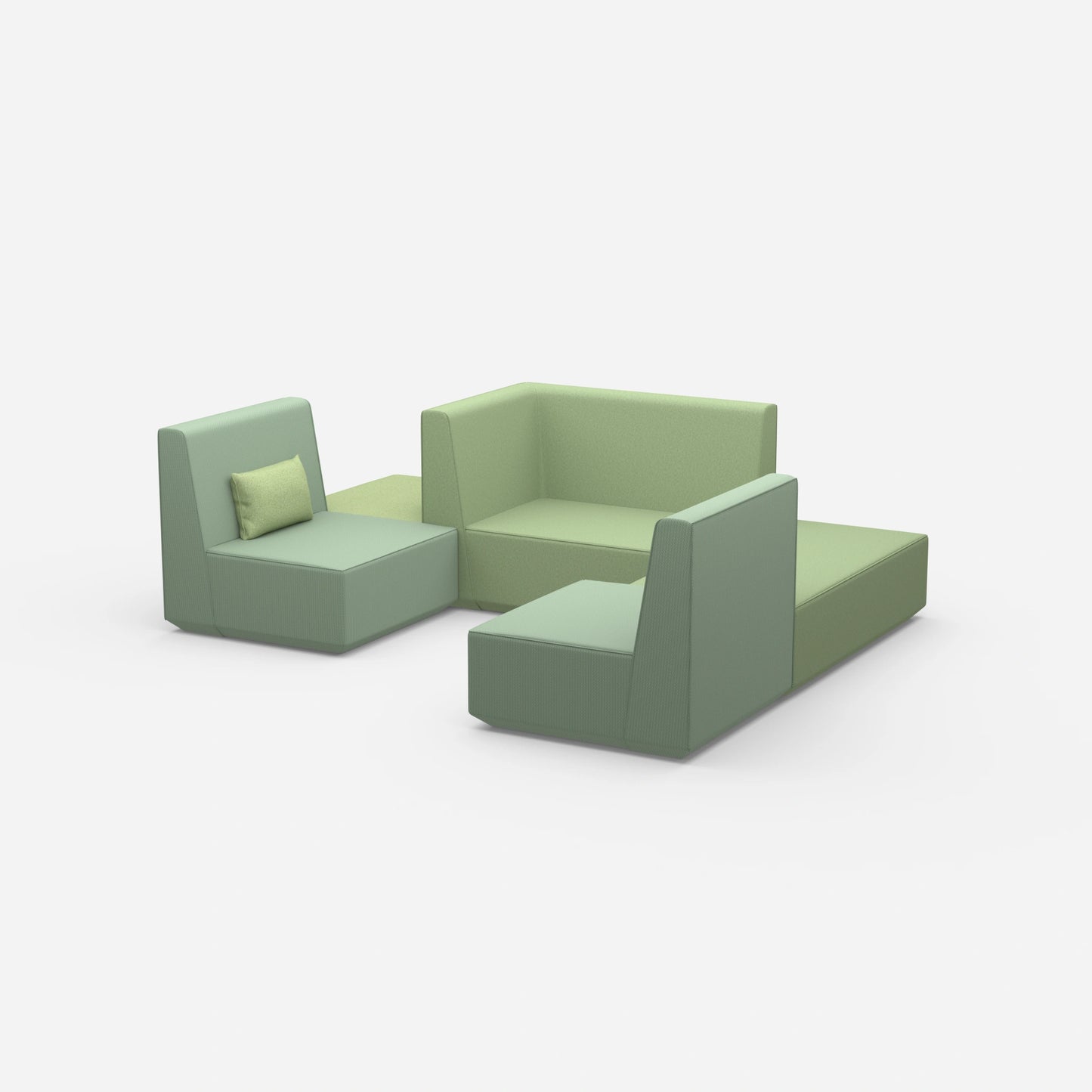 Green sofa landscape in U shape from the side