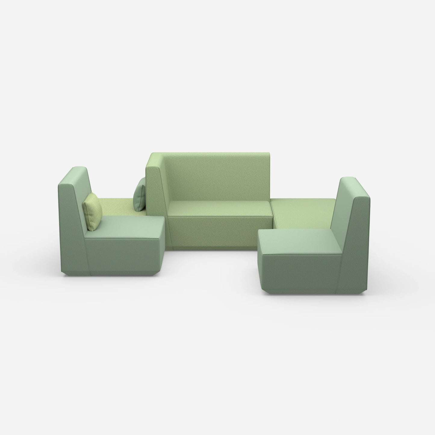 Green sofa landscape in U shape from the front