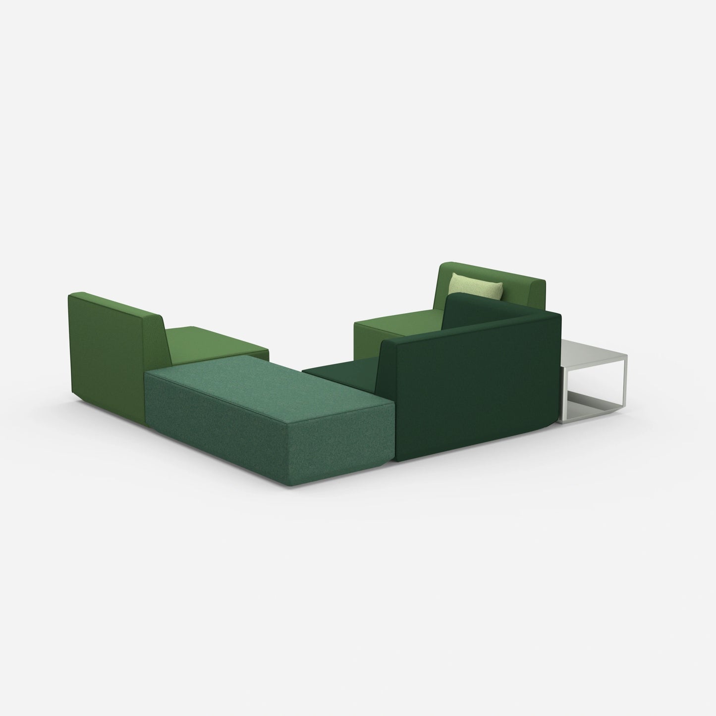 Green sofa landscape in U shape from behind
