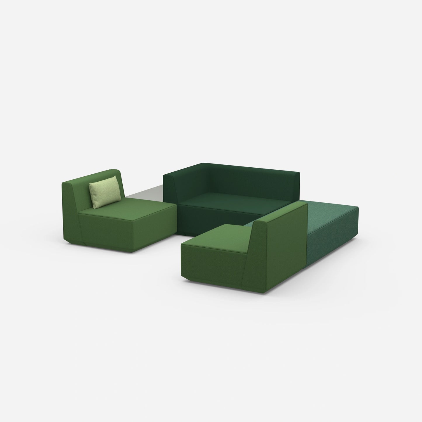 Green sofa landscape in U shape from the side
