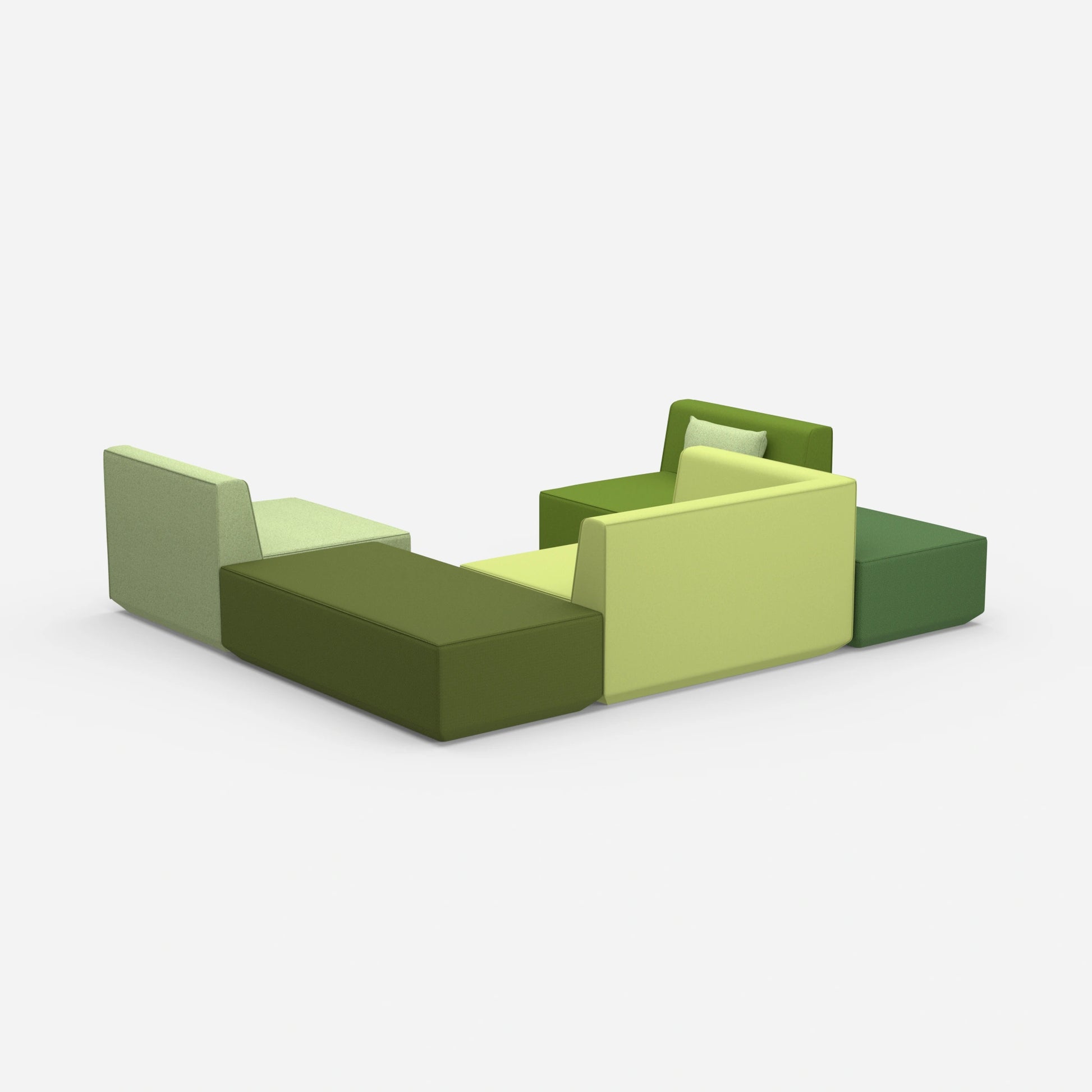 Green sofa landscape in U shape from behind