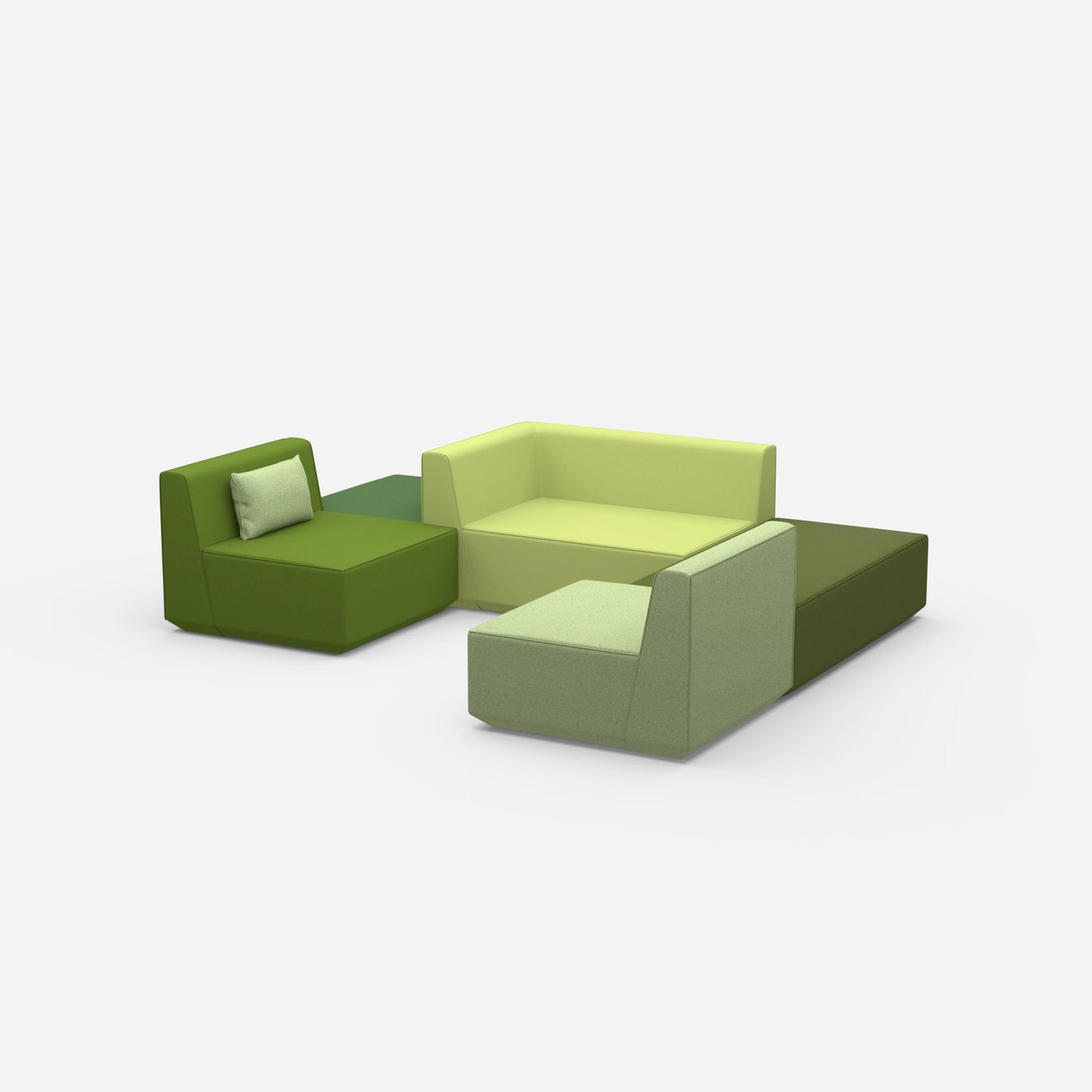 Green sofa landscape in U shape from the side