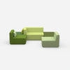 Green sofa landscape in U shape from the front