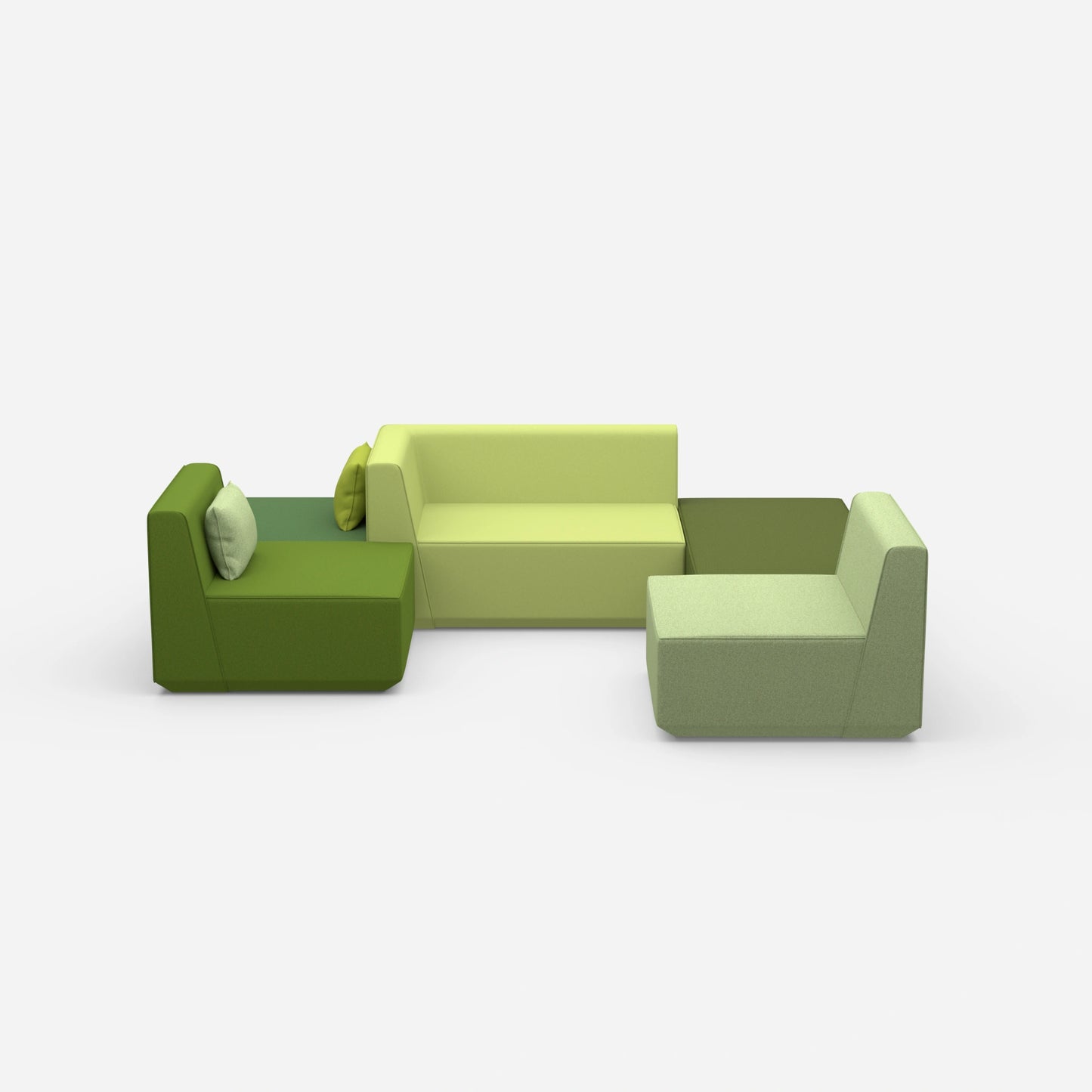 Green sofa landscape in U shape from the front