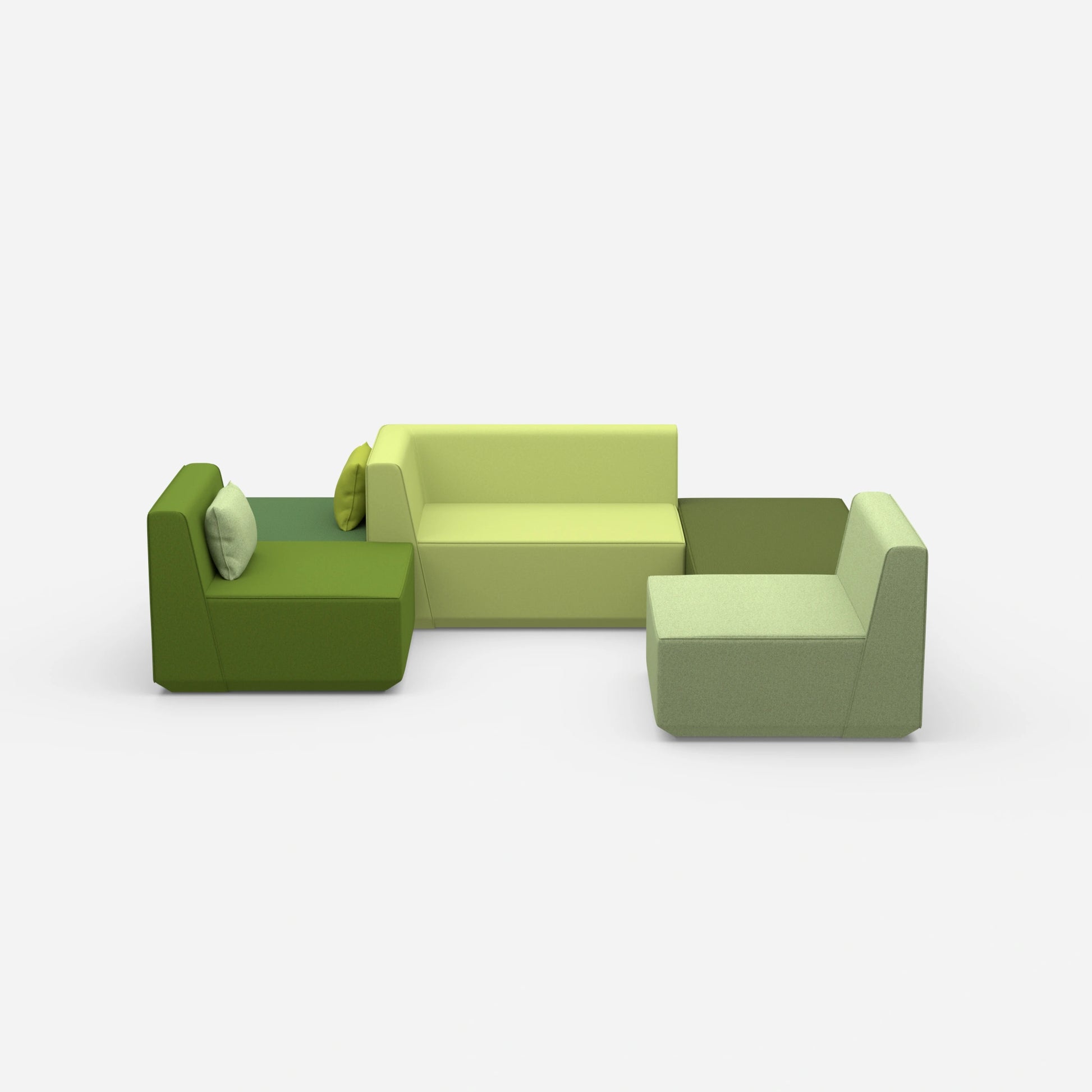 Green sofa landscape in U shape from the front