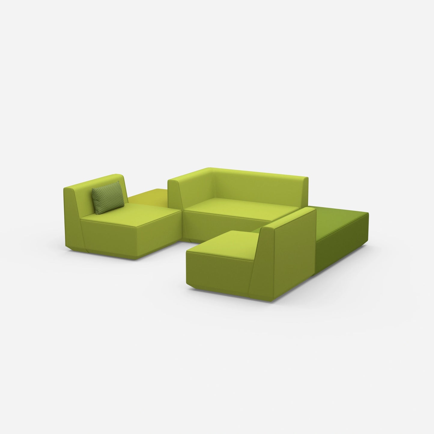 Green sofa landscape in U shape from the side