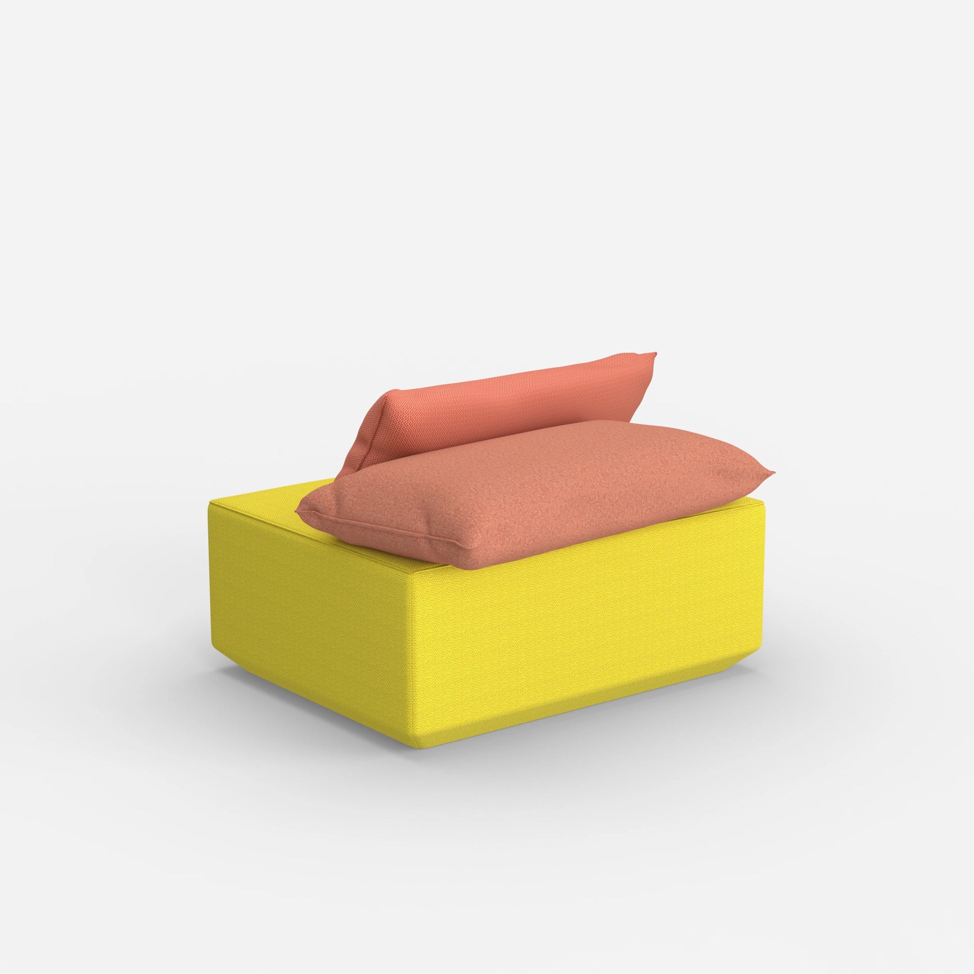 Modern yellow pouf from behind