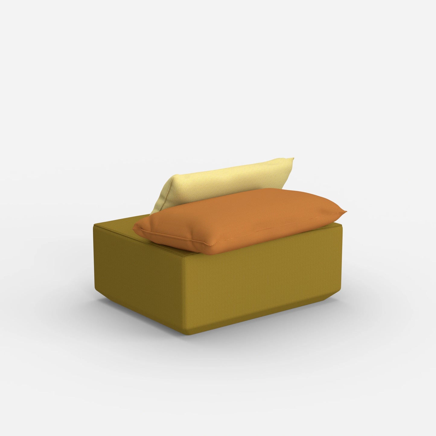 Modern yellow pouf from behind