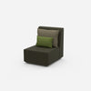 Modern armchair with high backrest from the side