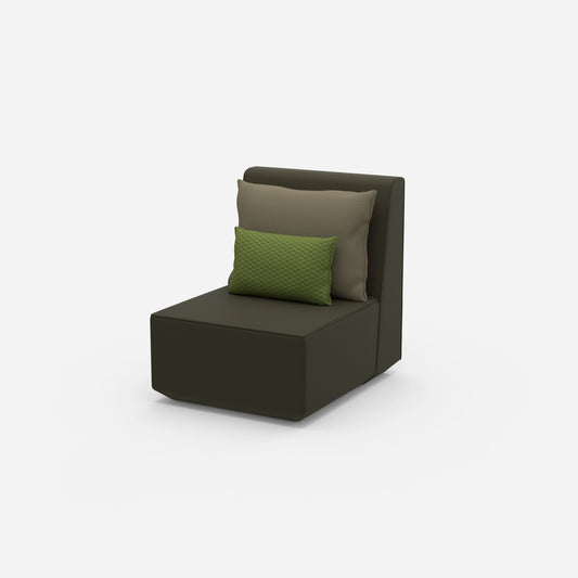 Modern armchair with high backrest from the side