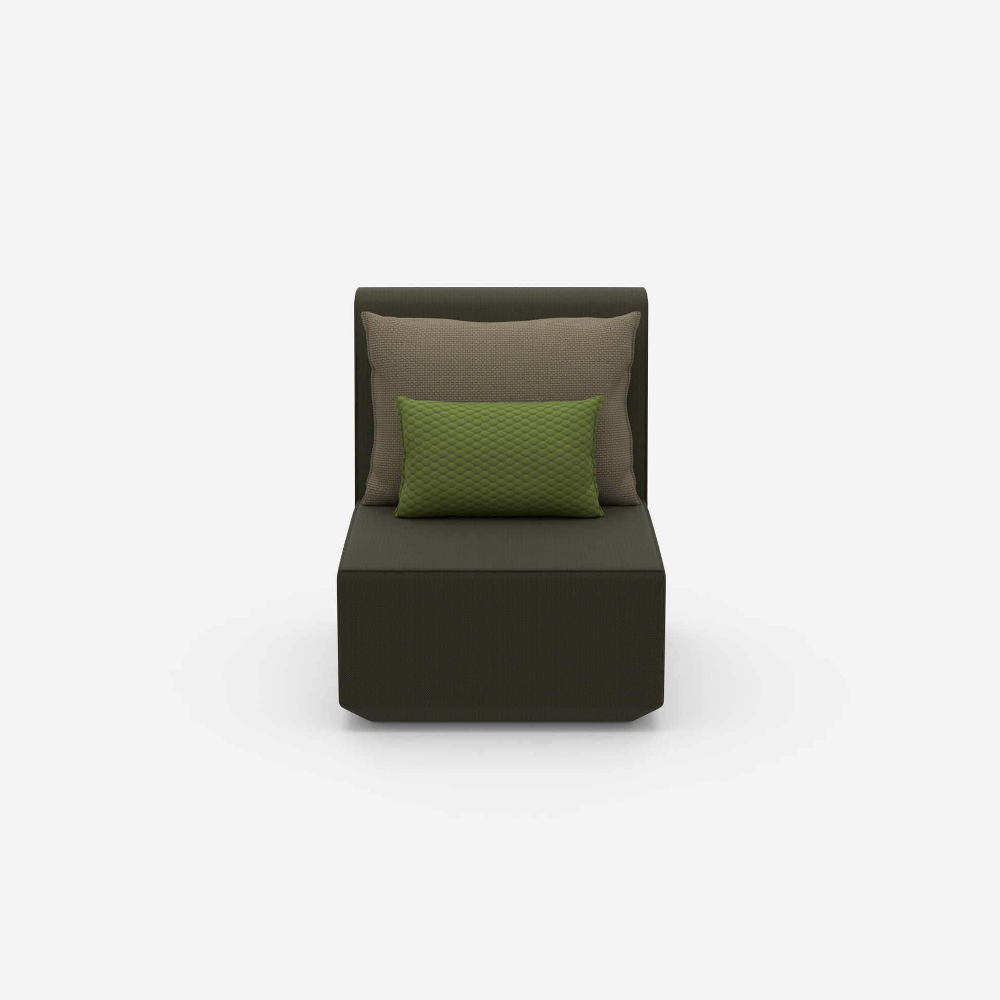 Modern armchair with high backrest from the front