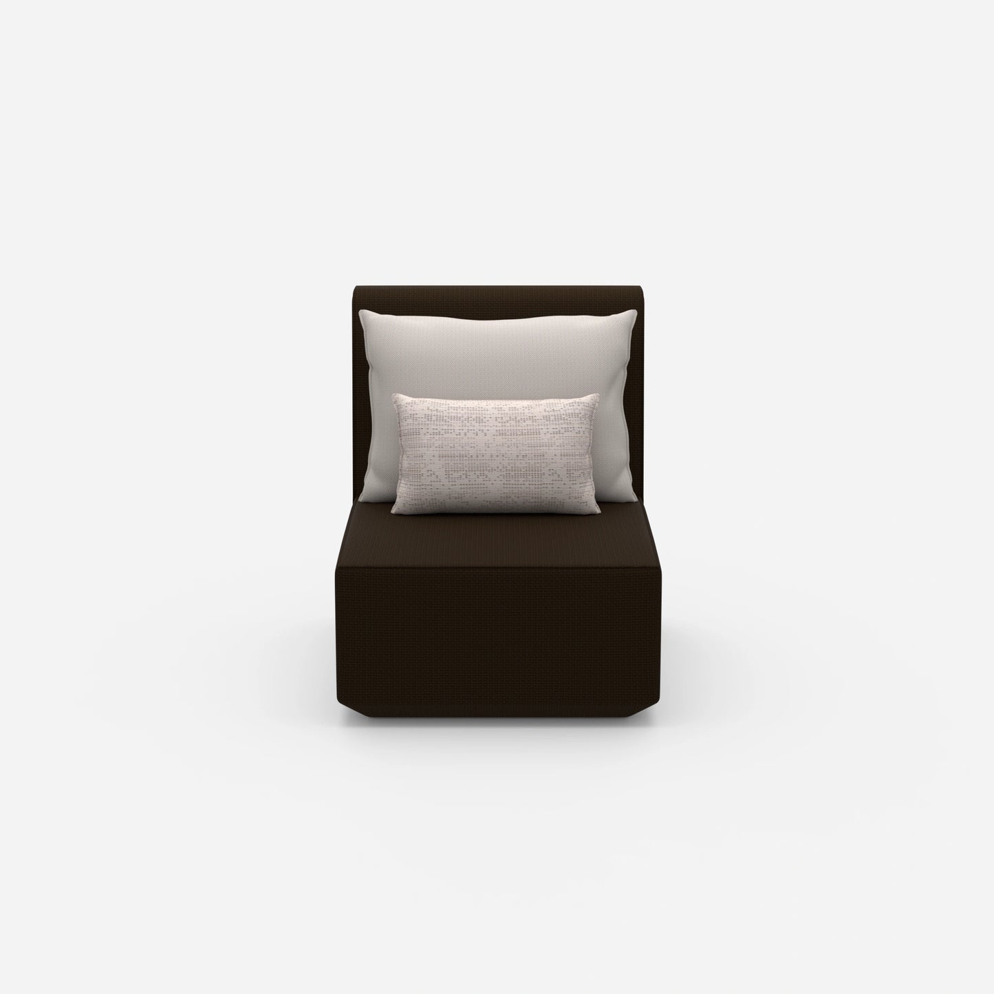 Modern armchair with high backrest from the front