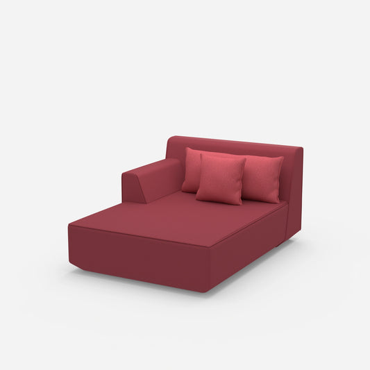 Modular chaise longue in pink from the side