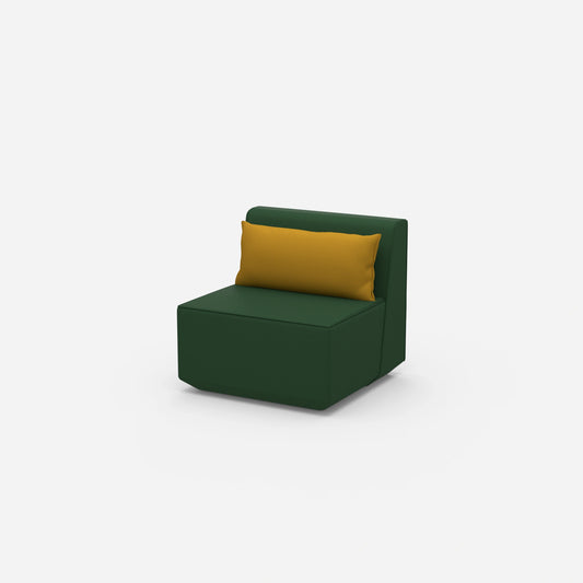 Modular upholstered armchair in green from the side