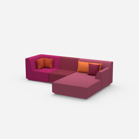 Modular 3-seater sofa with ottoman from the side