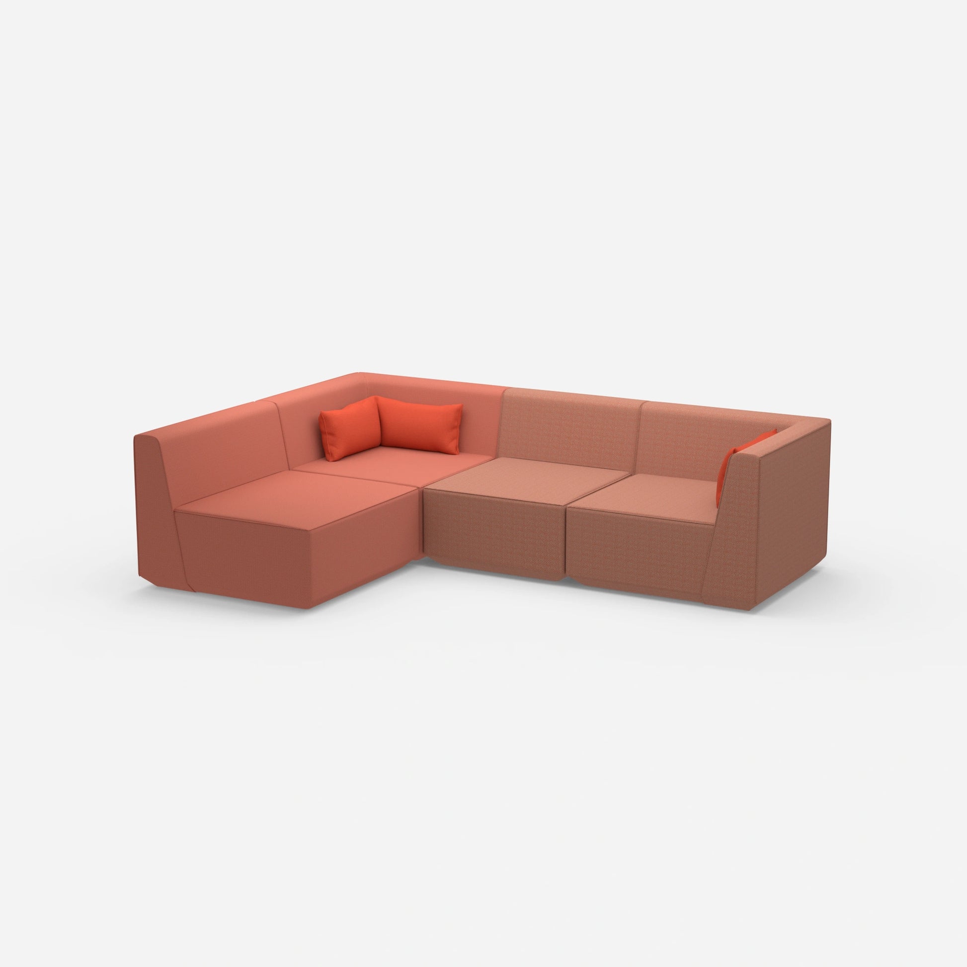 Modular sofa as a landscape in orange from the side