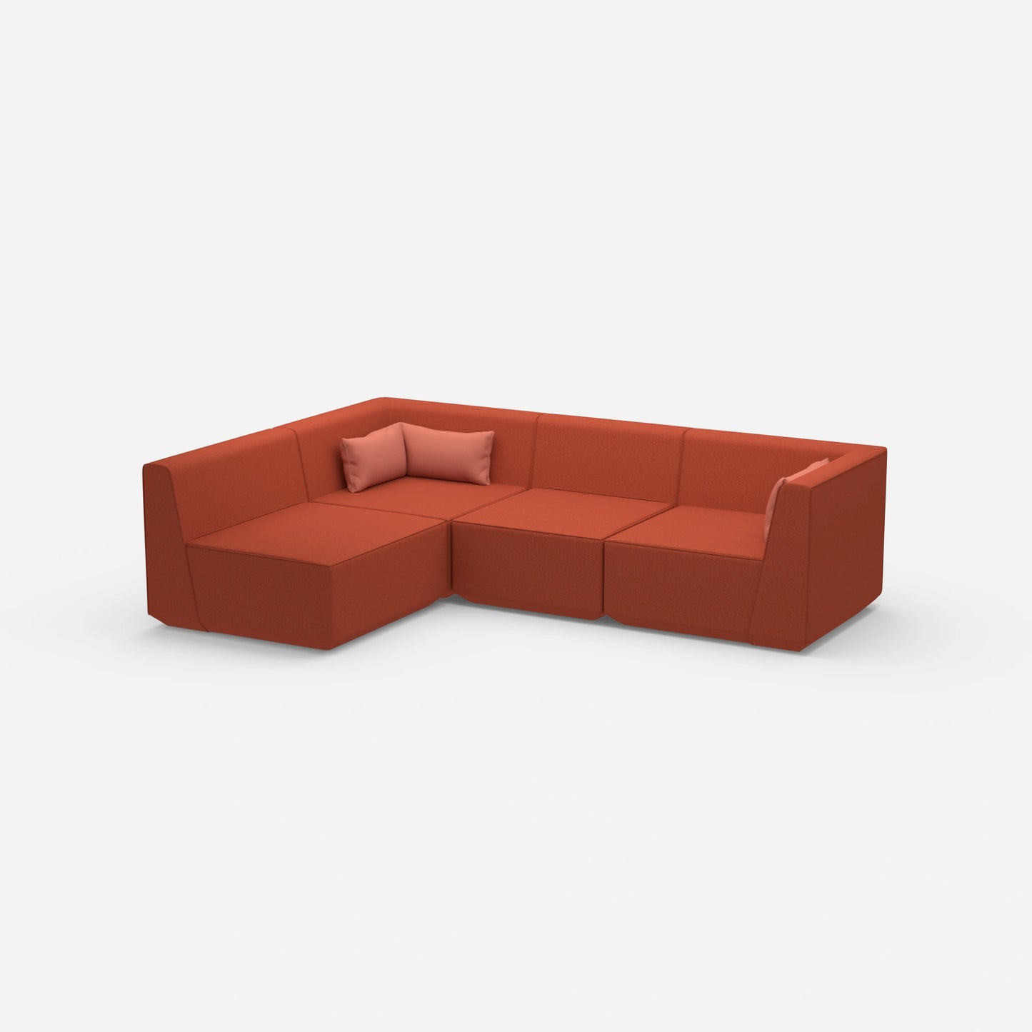 Modular sofa as a landscape in orange from the side