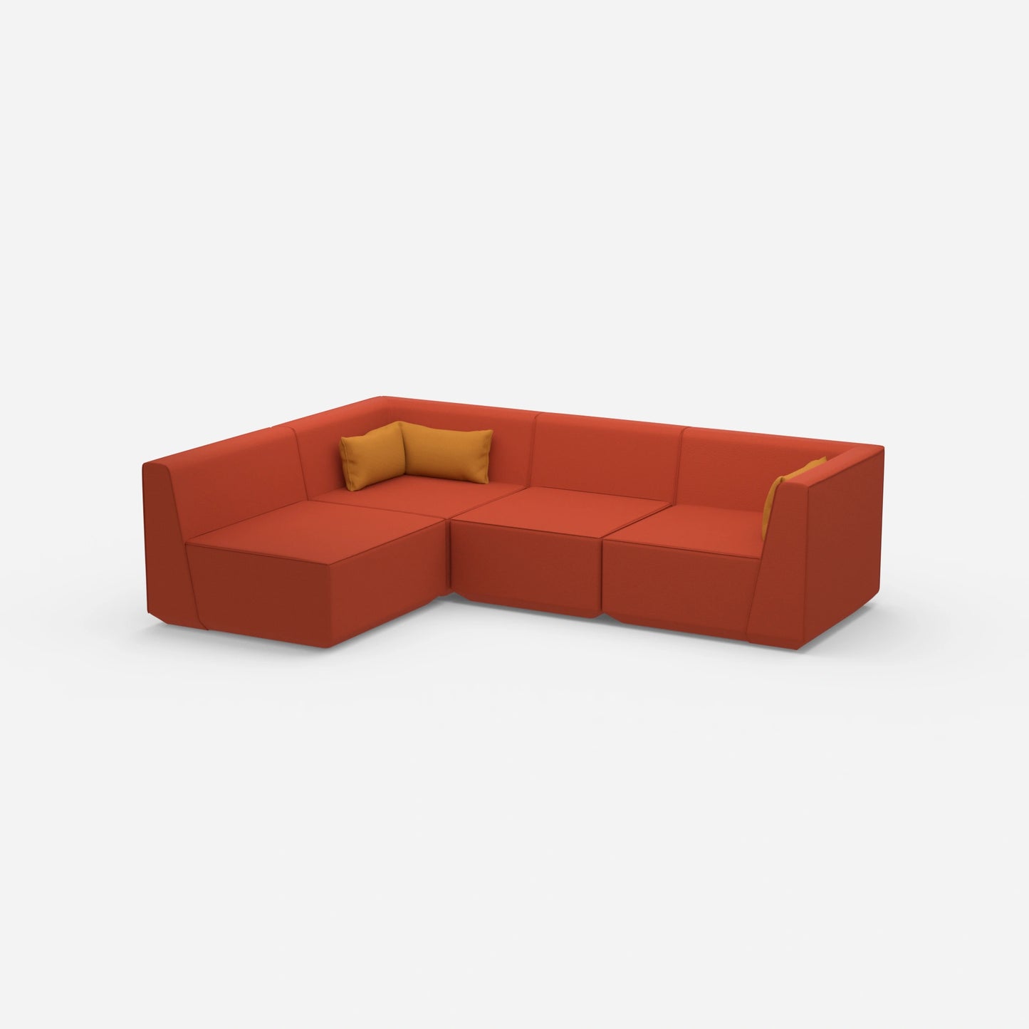 Modular sofa as a landscape in orange from the side