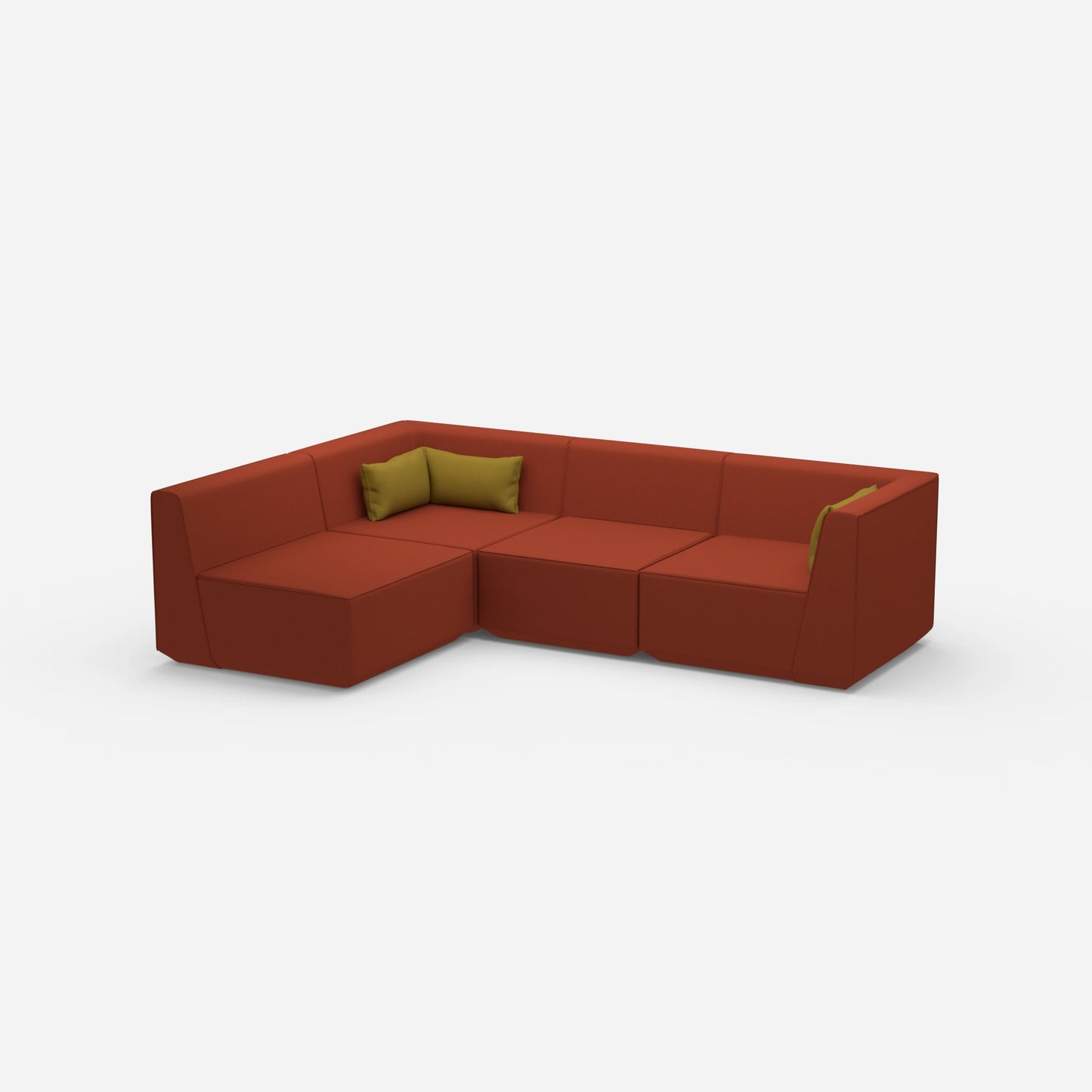 Modular sofa as a landscape in orange from the side