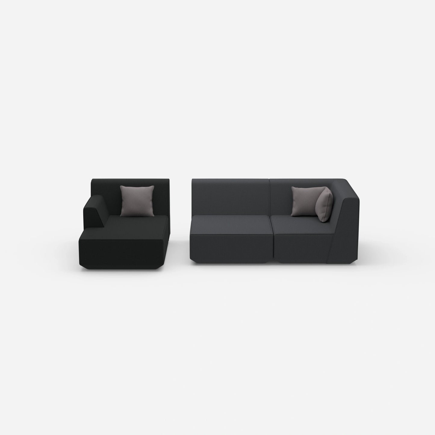 Modular sofa for 2 with ottoman from the front