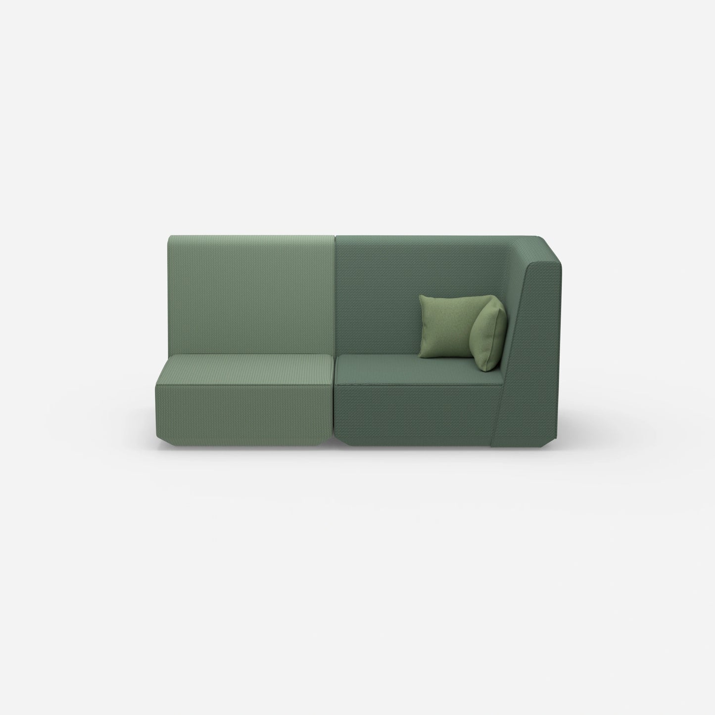 Modular sofa green with high back from the front