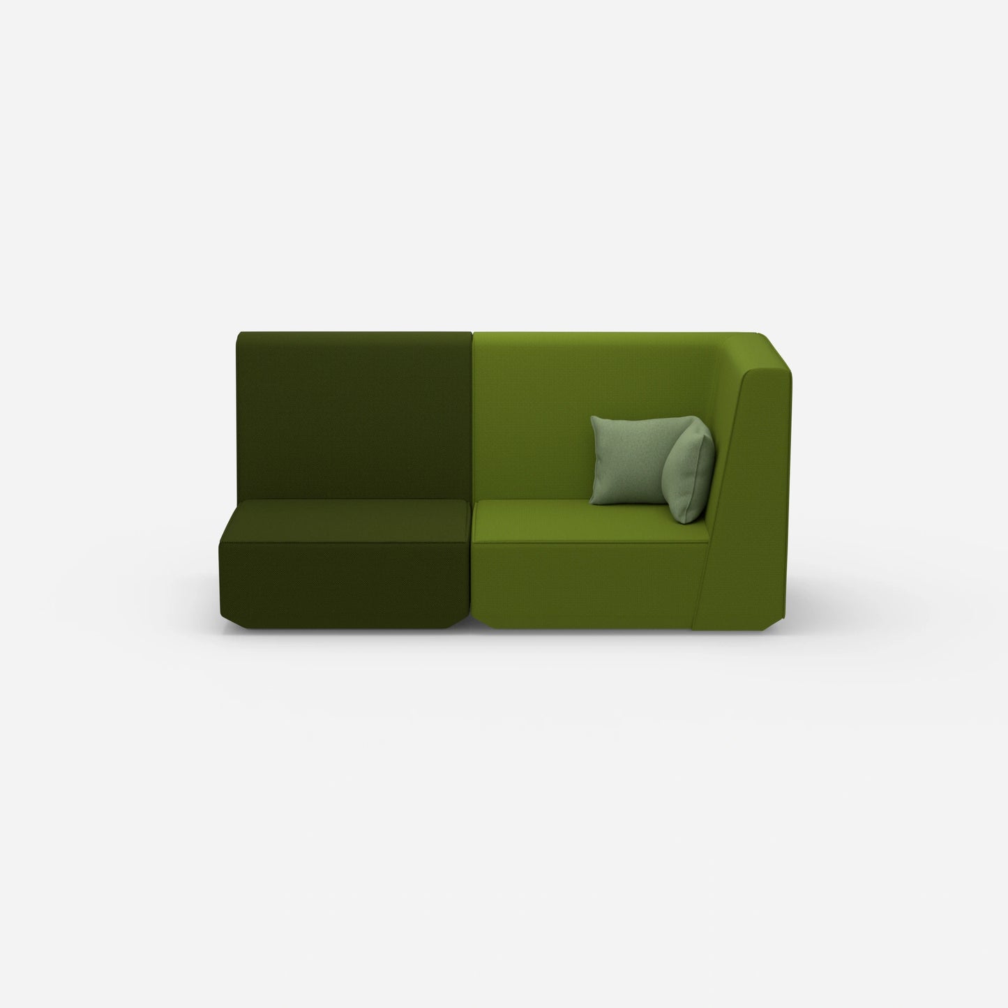 Modular sofa green with high back from the front