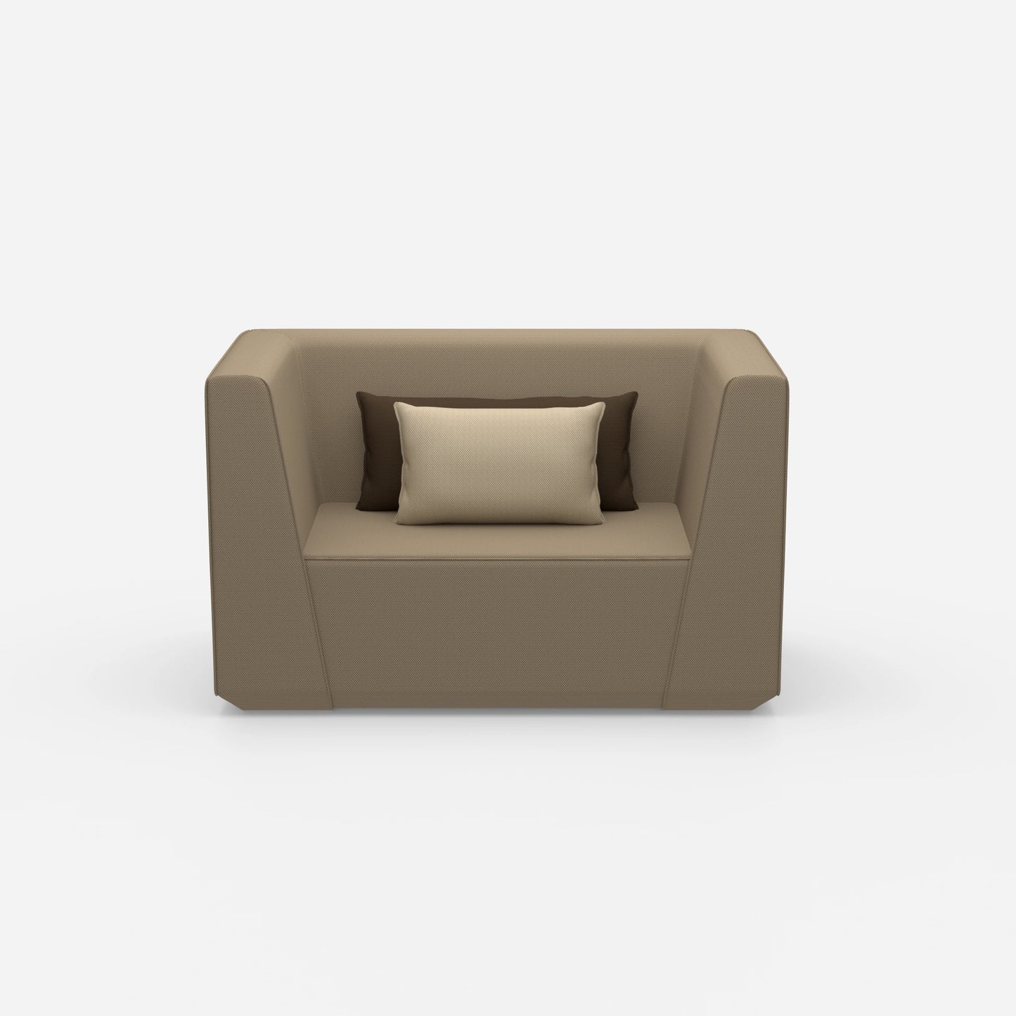 Upholstered armchair with high backrest from the front