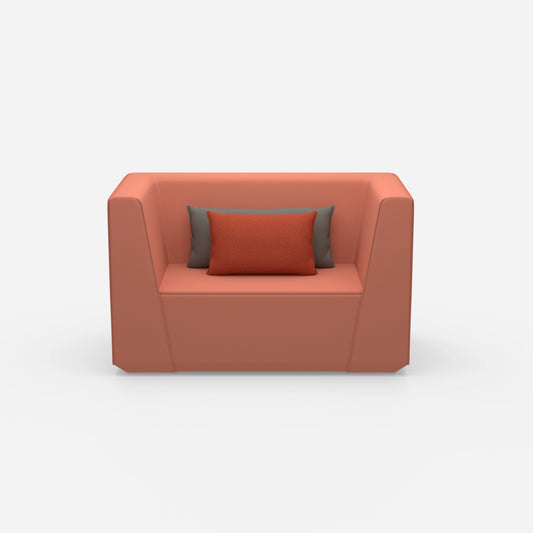 Upholstered armchair with high backrest from the front