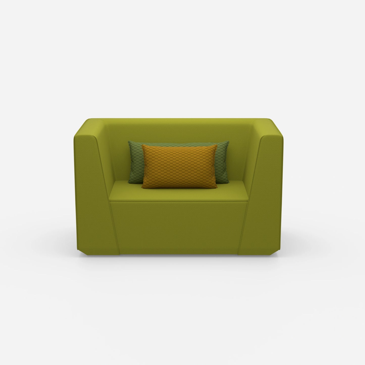 Upholstered armchair with high backrest from the front