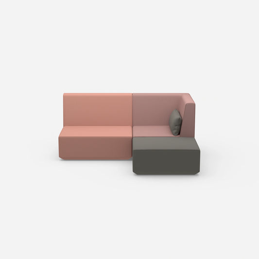 Pink corner sofa with high backrest from the front