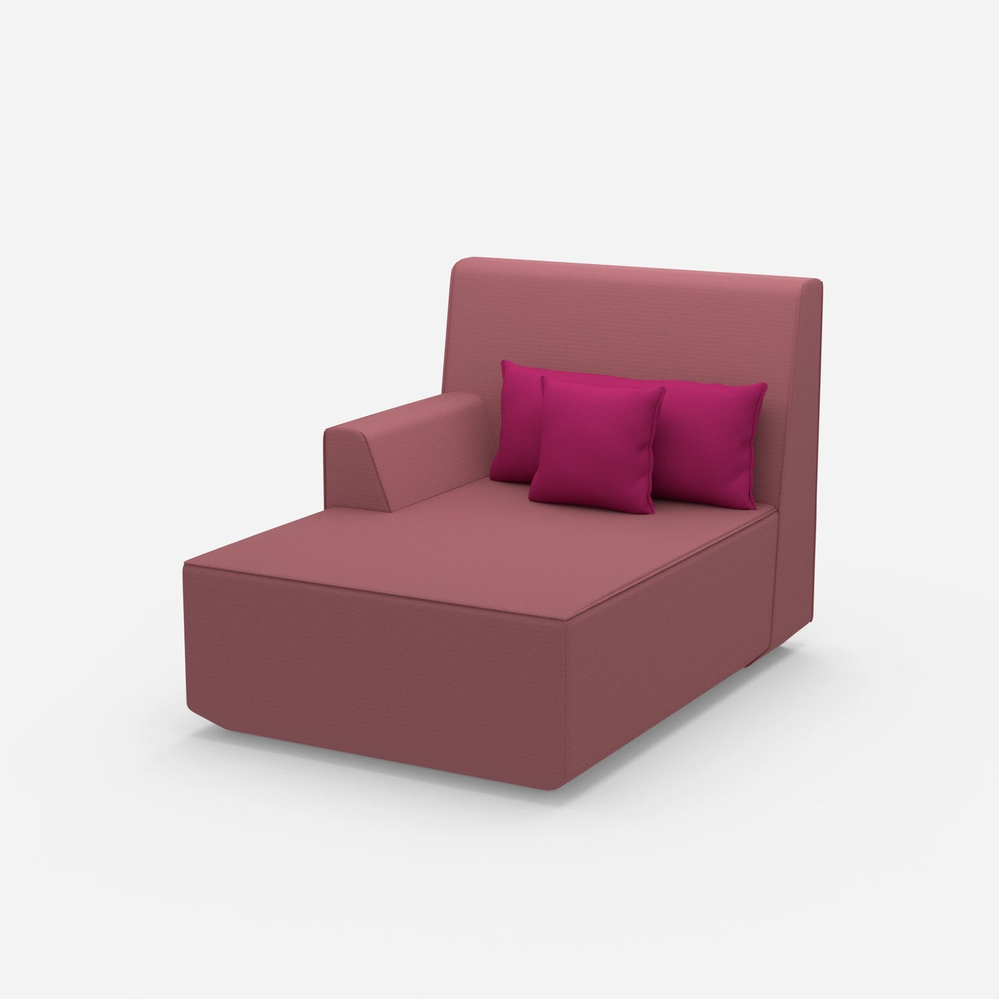 Pink chaise longue 100 cm wide from the side