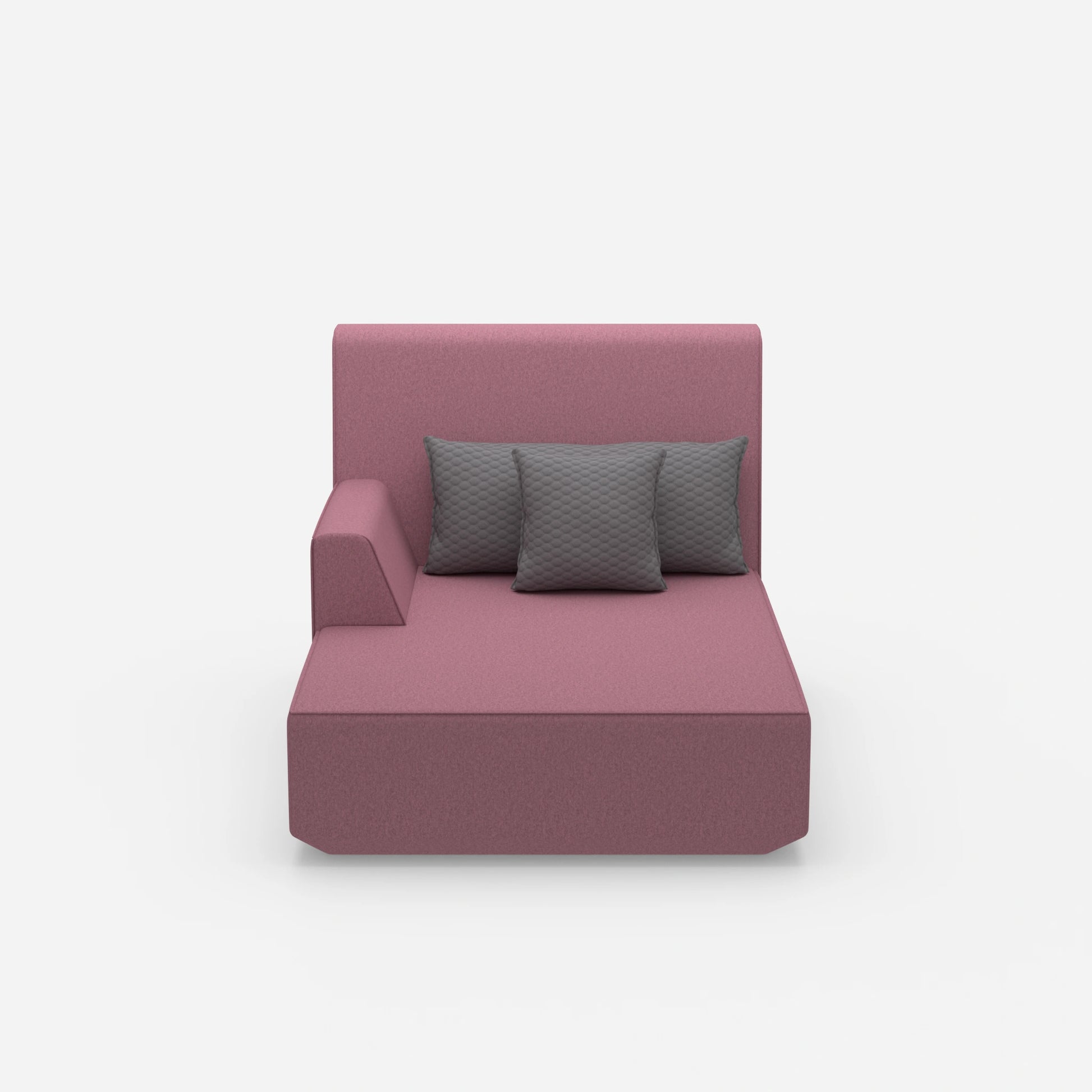 Pink recamiere with high backrest from the front