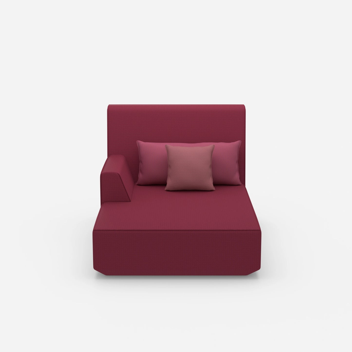 Pink recamiere with high backrest from the front