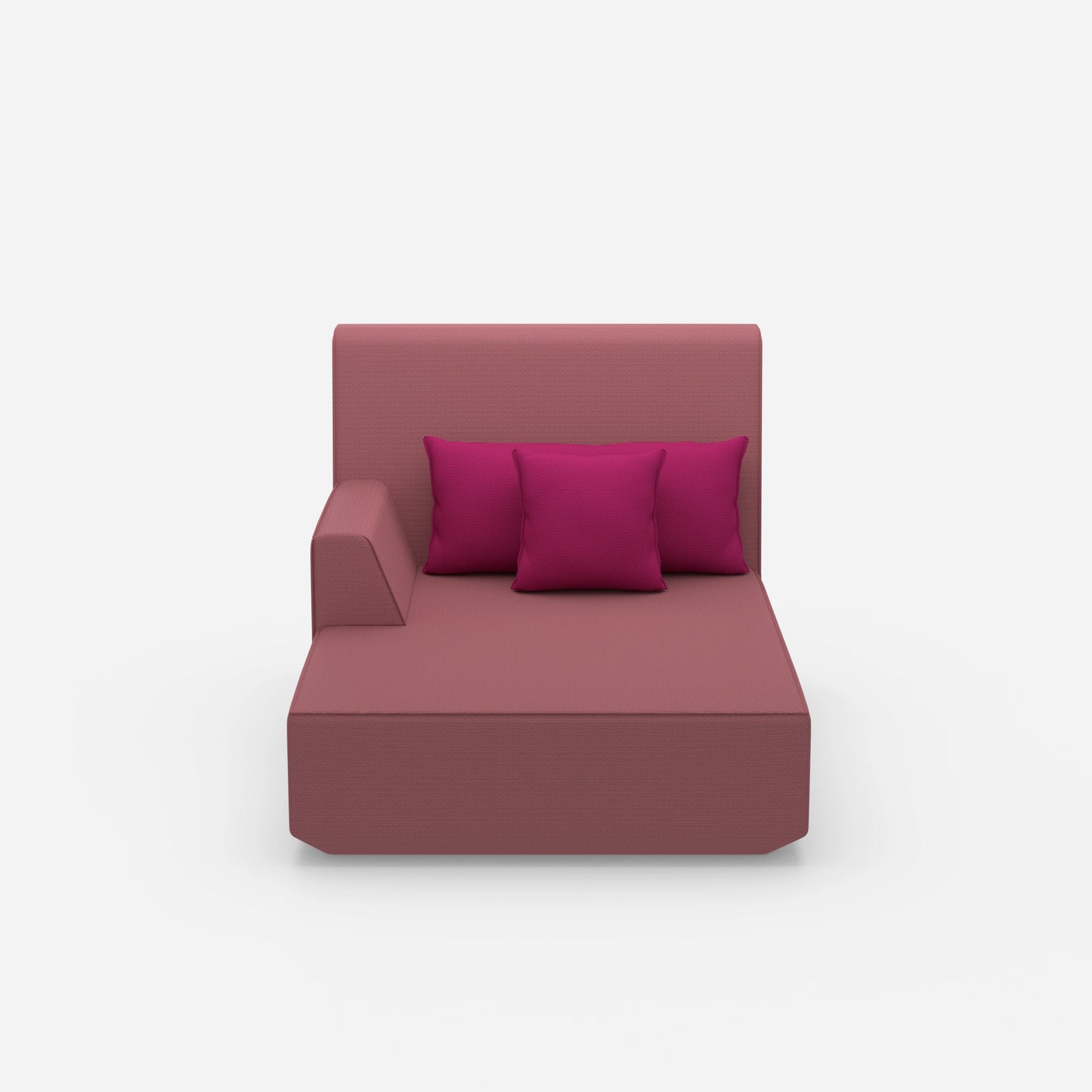 Pink recamiere with high backrest from the front