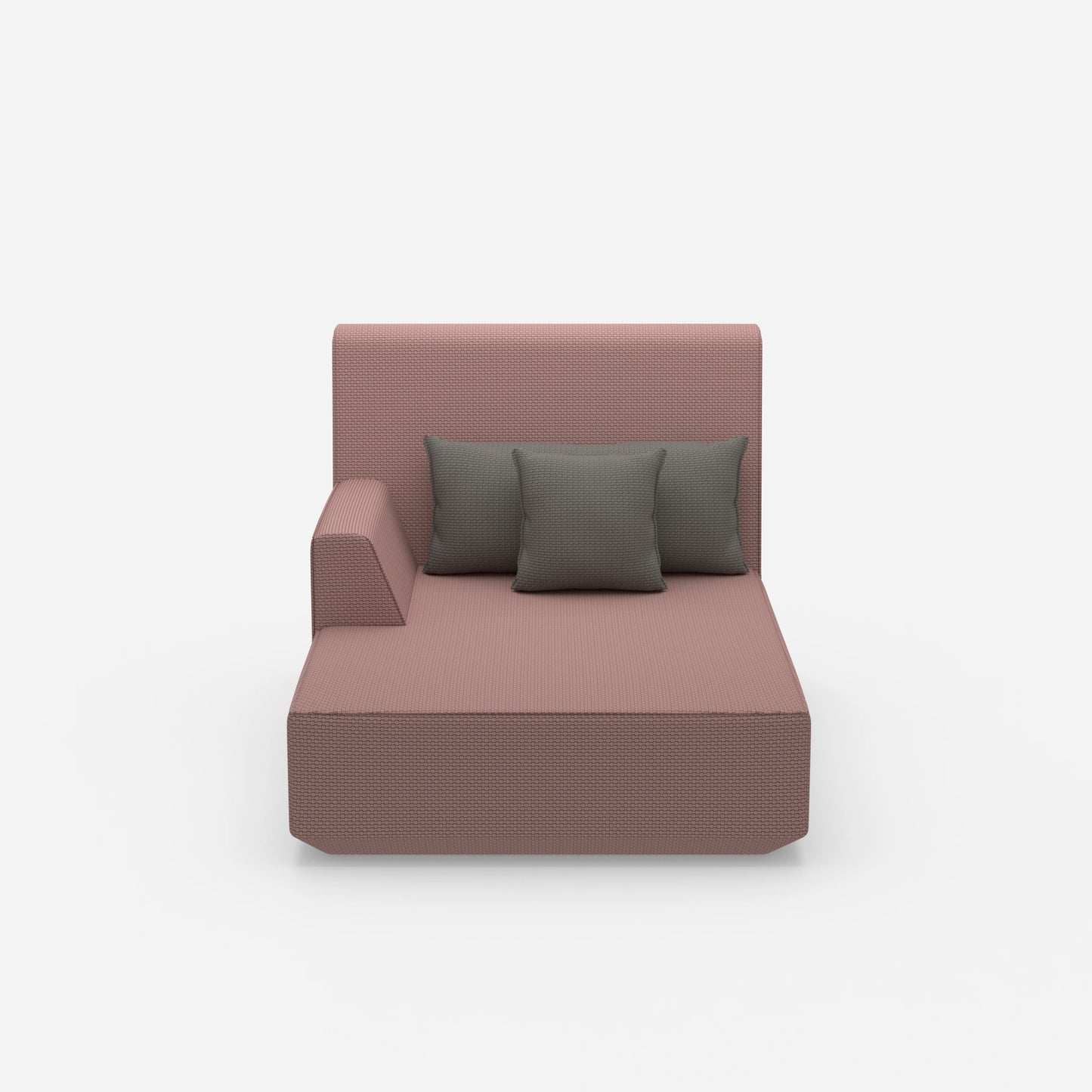 Pink recamiere with high backrest from the front