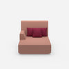 Pink recamiere with high backrest from the front