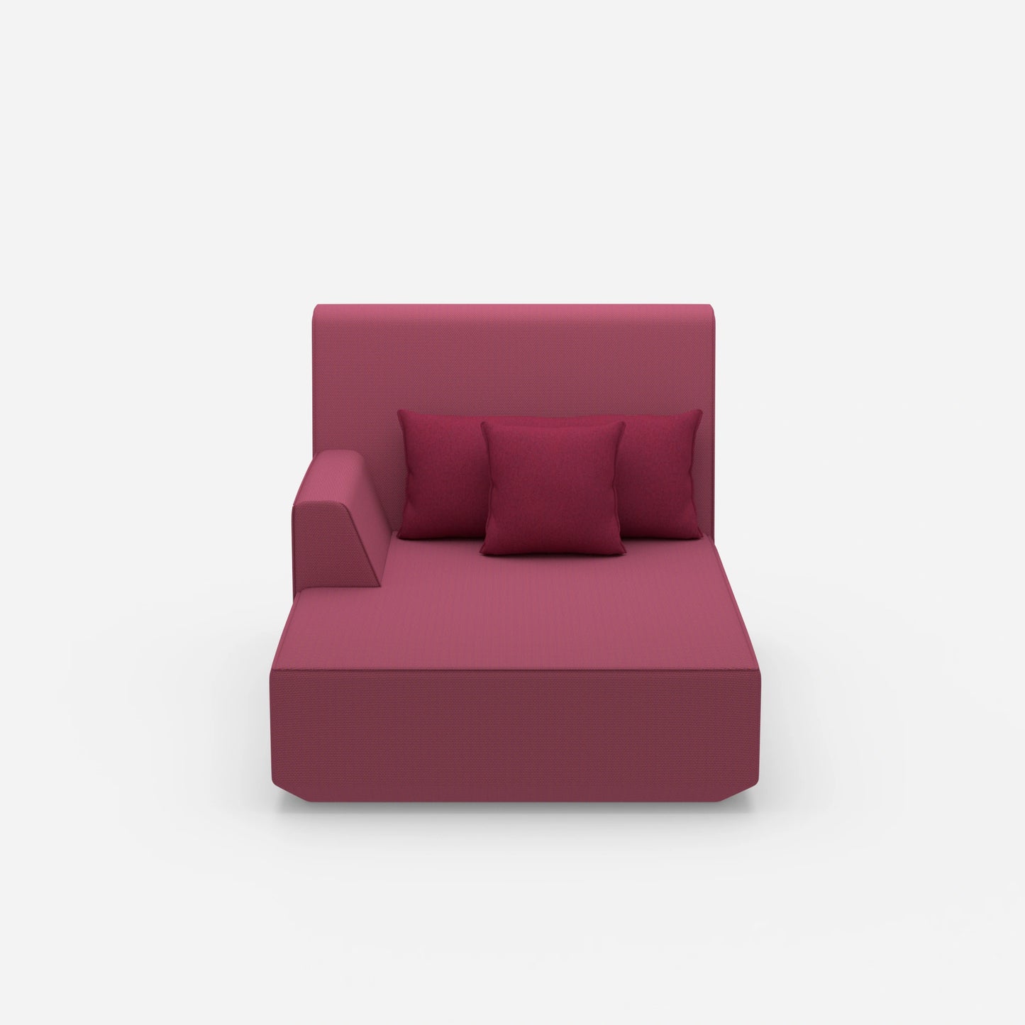 Pink recamiere with high backrest from the front