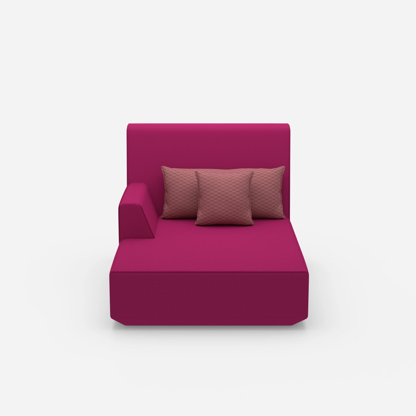 Pink recamiere with high backrest from the front