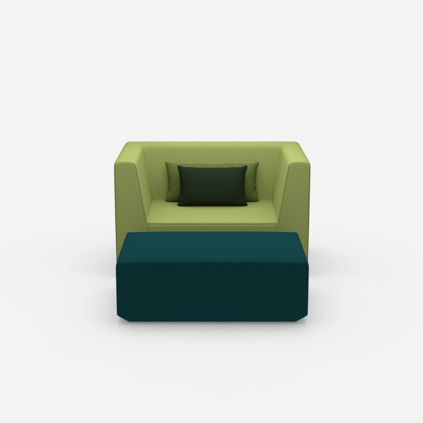 Armchair with flexible footrest from the front