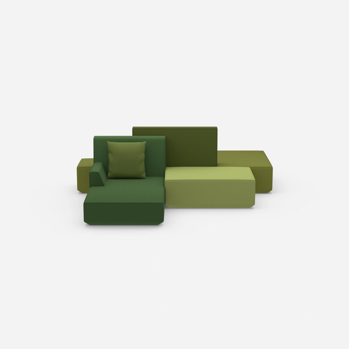 Sofa island for open-plan offices from the front