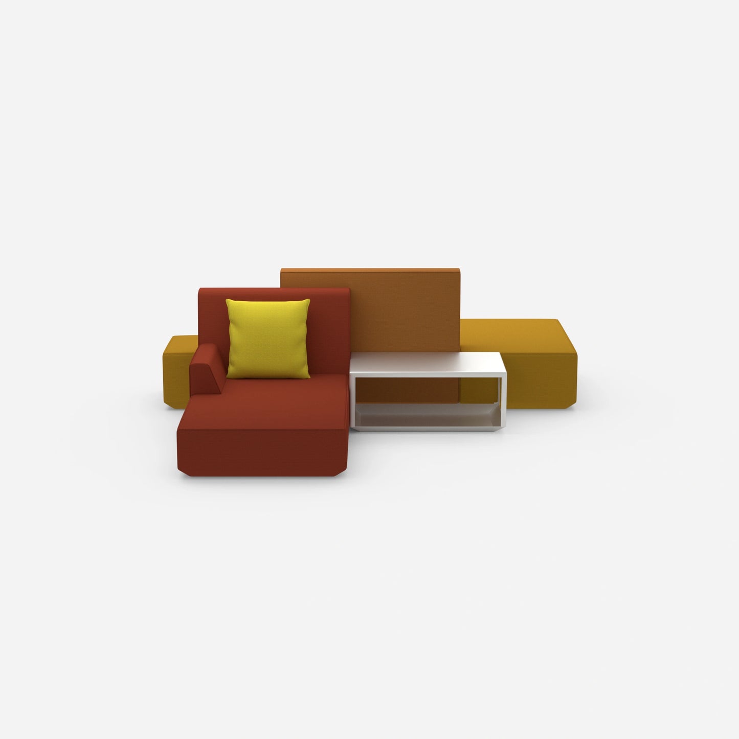 Sofa island for open-plan offices from the front