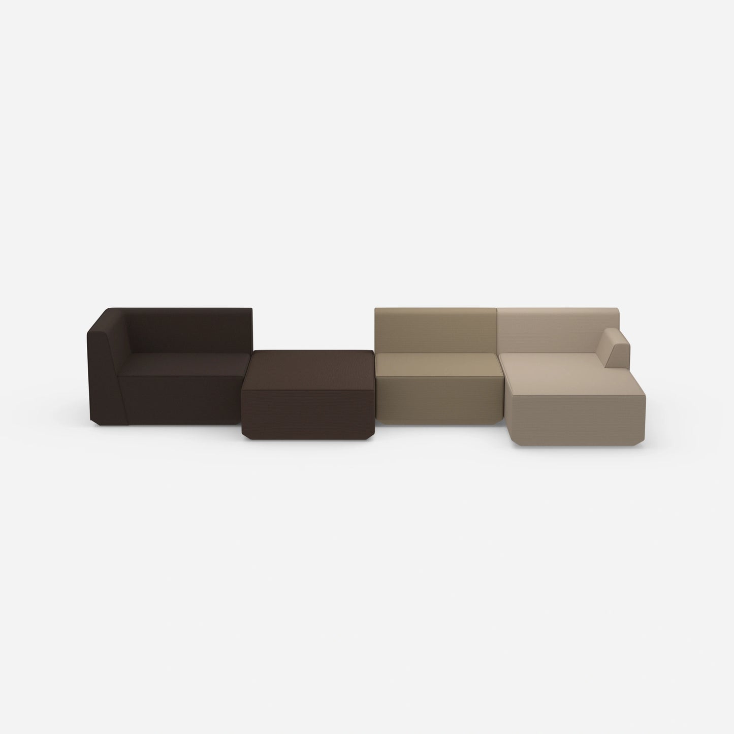 Sofa landscape in brown tones from the front