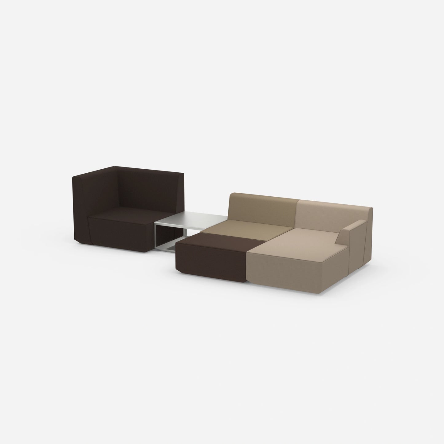 Sofa landscape in brown tones from the side