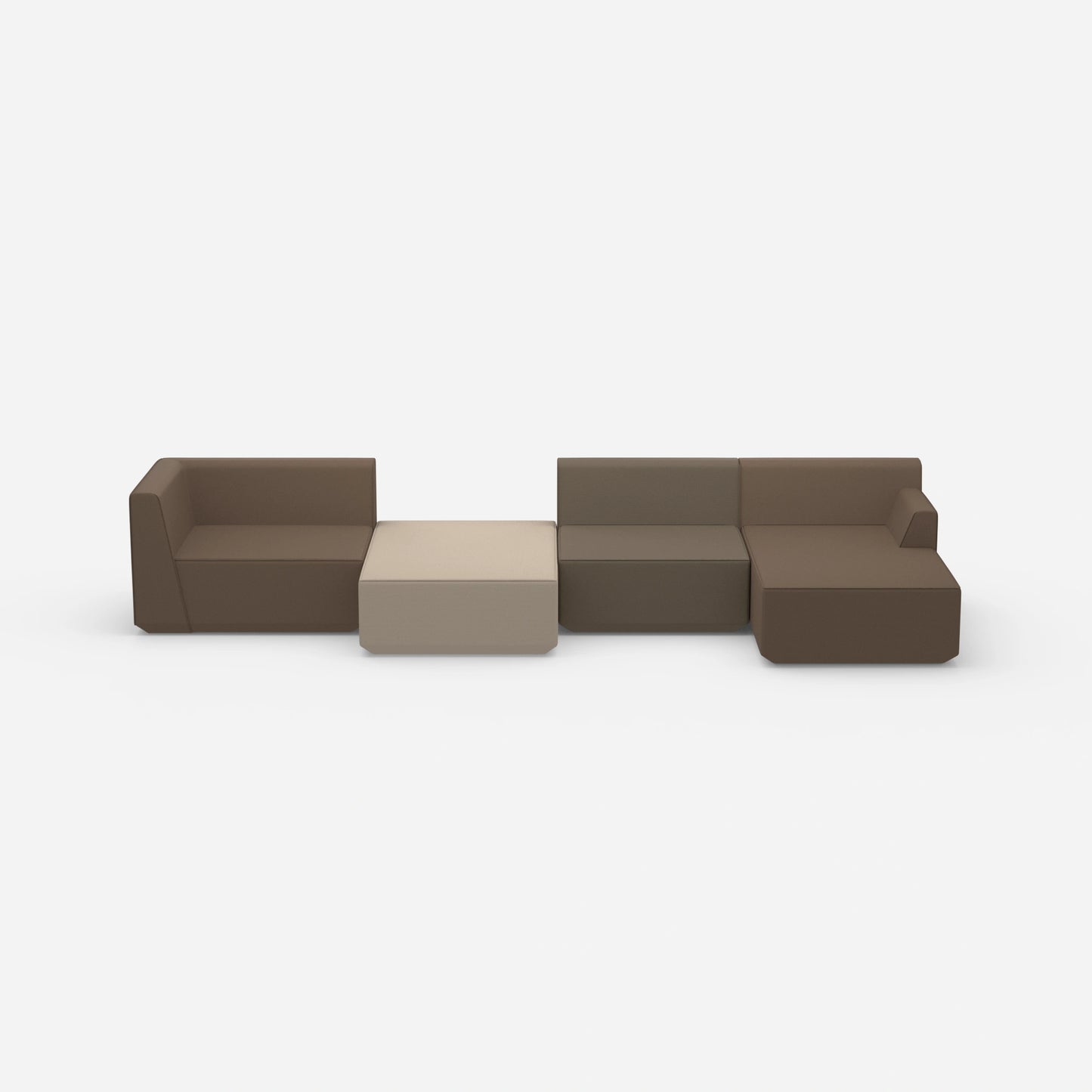 Sofa landscape in brown tones from the front