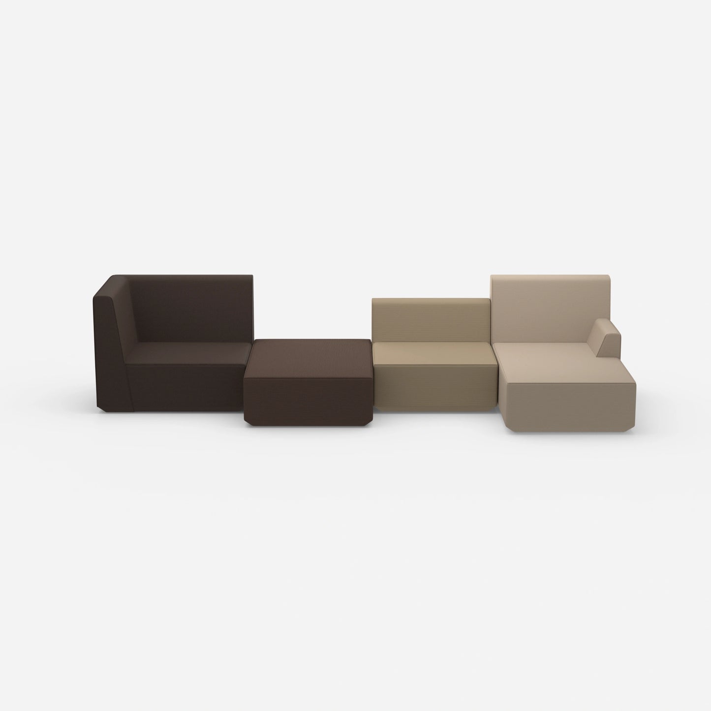 Sofa landscape in brown tones from the front