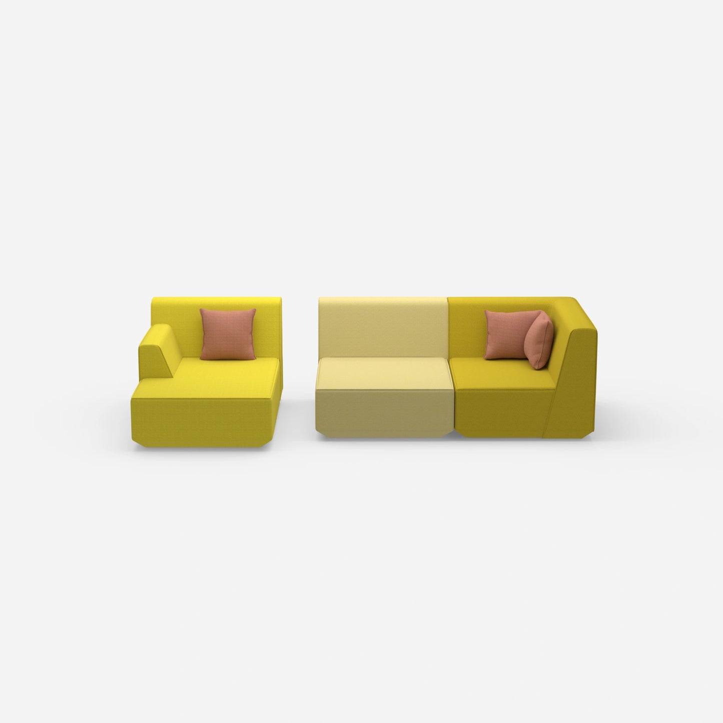 Canapé modulable pour 2 personnes avec pouf de face