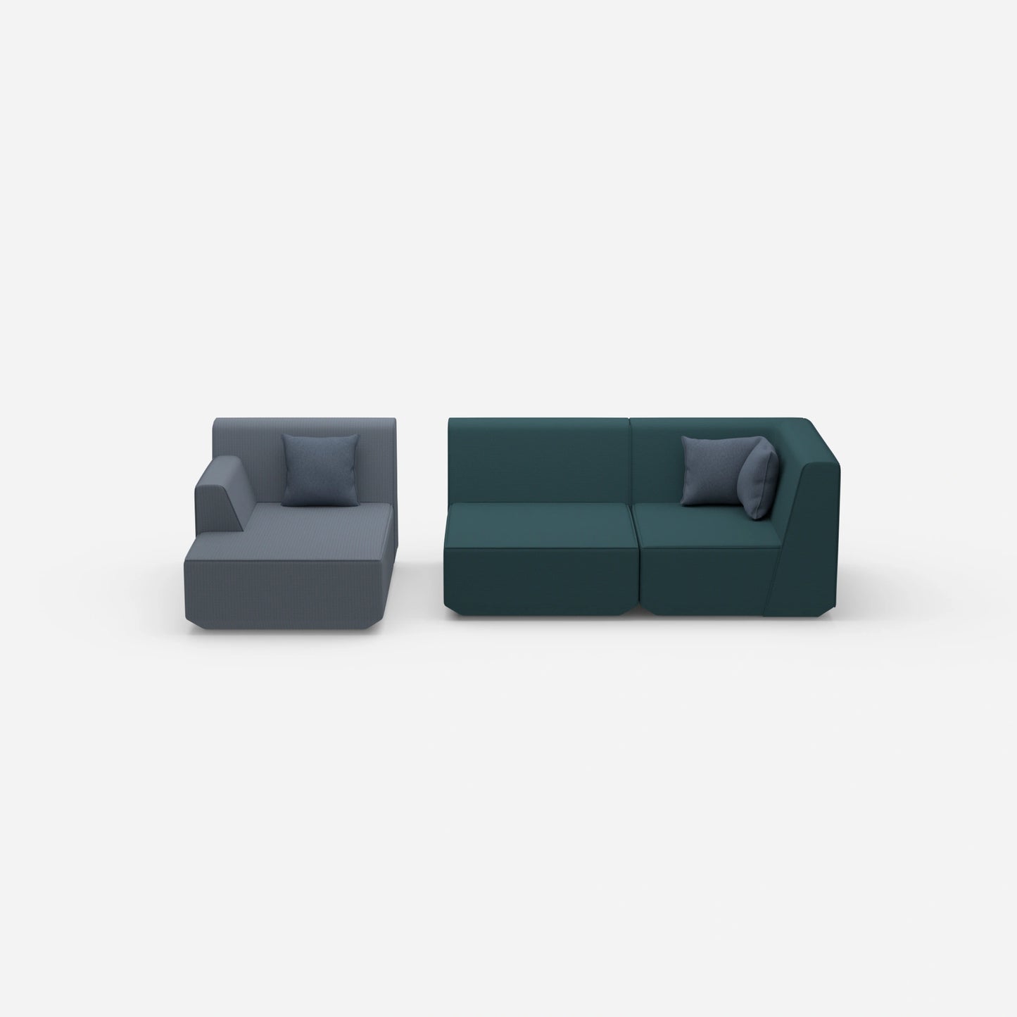 Canapé modulable pour 2 personnes avec pouf de face